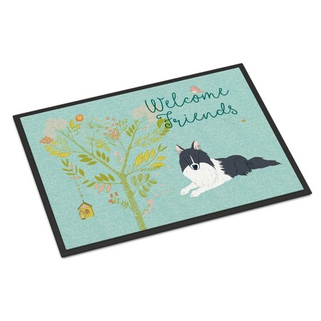 Carolines Treasures Welcome Friends Black White Collie Indoor or Outdoor Mat, 24 x 36 in. BB7583JMAT